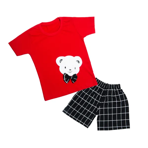 Red_Cotton_Teddy_Printed_TShirt_&_Shorts_Set_For_Boys