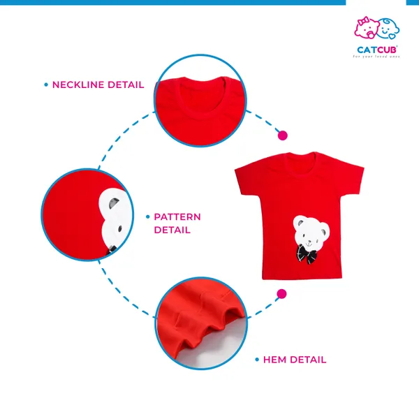 Red_Cotton_Teddy_Printed_TShirt_&_Shorts_Set_For_Boys