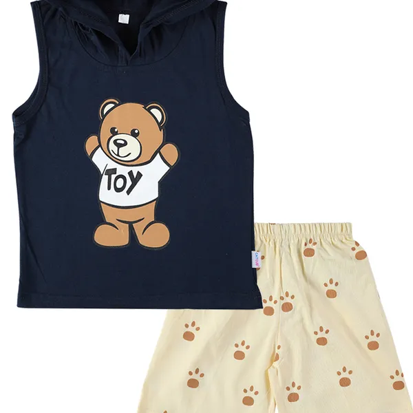 Navy_Cotton_Sleeveless_Hooded_TShirt_&_Shorts_Set_For_Boys