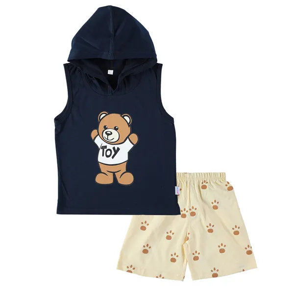 Navy_Cotton_Sleeveless_Hooded_TShirt_&_Shorts_Set_For_Boys