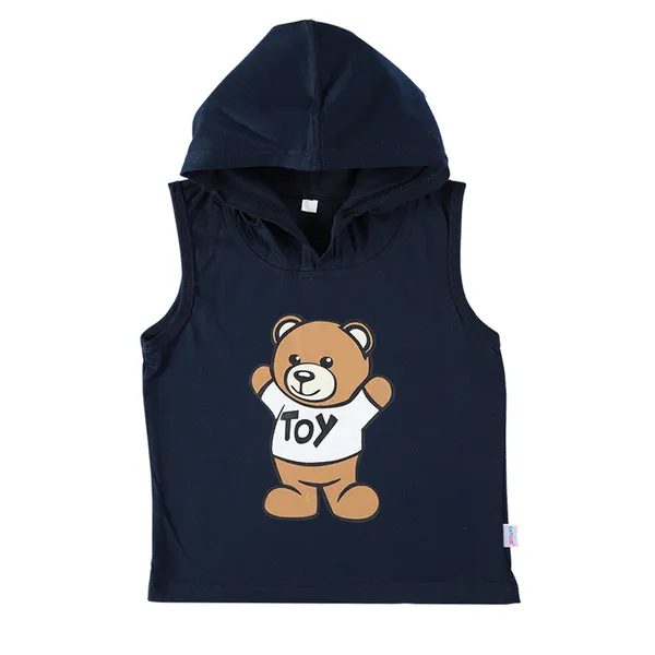 Navy_Cotton_Sleeveless_Hooded_TShirt_&_Shorts_Set_For_Boys