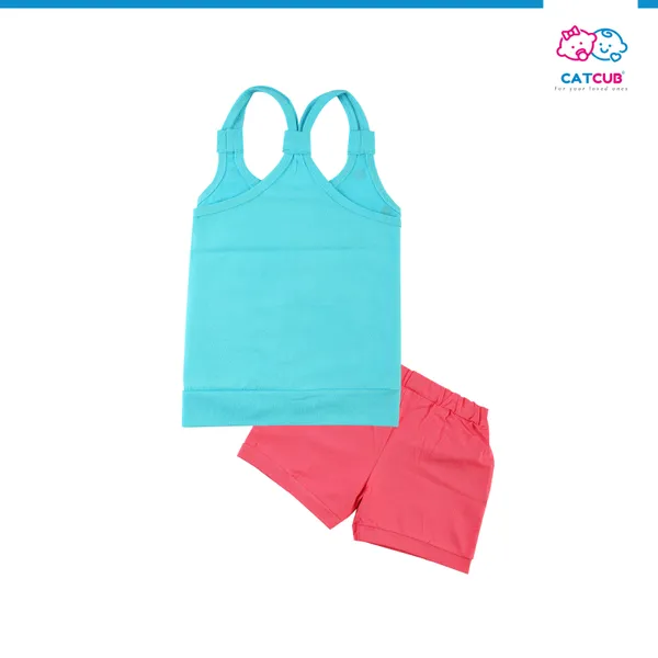 Blue_Fine_Cotton_Sleeveless_Top_&_Shorts/Hot_Pant_Set_For_Girls
