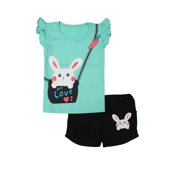 Green_Fine_Cotton_Fancy_Top_&_Shorts/Hot_Pant_Set_For_Girls