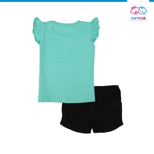 Green_Fine_Cotton_Fancy_Top_&_Shorts/Hot_Pant_Set_For_Girls