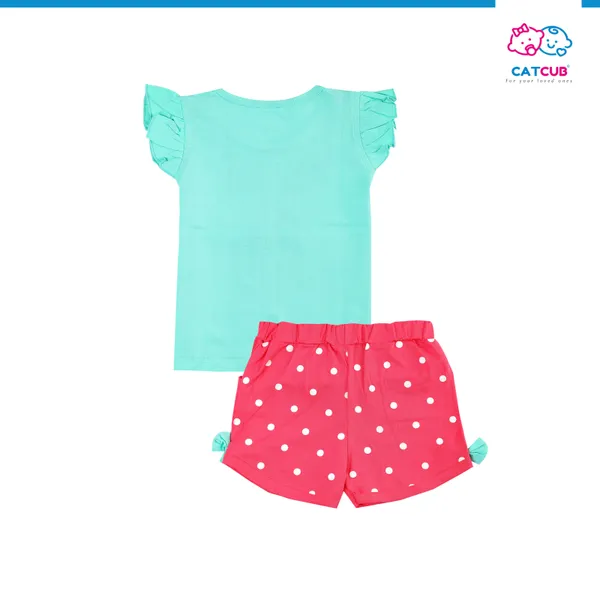 Green_Fine_Cotton_Fancy_Top_&_Shorts/Hot_Pant_Set_For_Girls