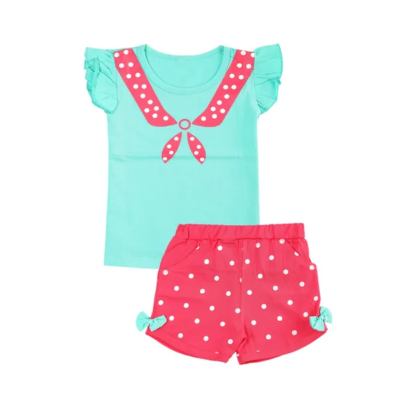 Green_Fine_Cotton_Fancy_Top_&_Shorts/Hot_Pant_Set_For_Girls