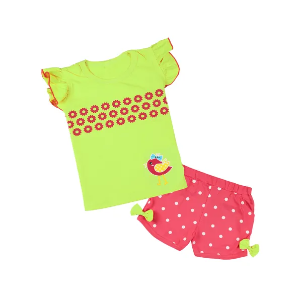 Green_Fine_Cotton_Fancy_Top_&_Shorts/Hot_Pant_Set_For_Girls