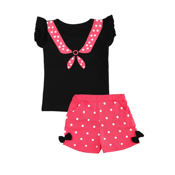 Black_Fine_Cotton_Fancy_Top_&_Shorts/Hot_Pant_Set_For_Girls