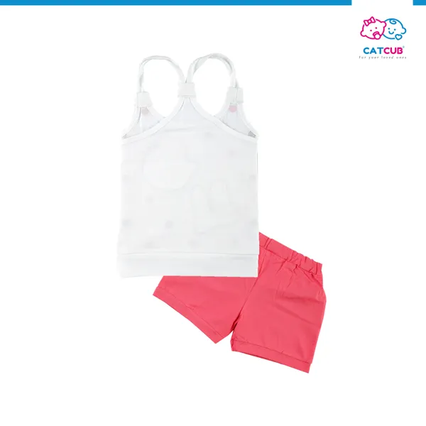 White_Fine_Cotton_Sleeveless_Top_&_Shorts/Hot_Pant_Set_For_Girls