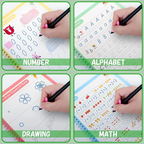 Multicolor_Plastic_Sank_Magic_Practice_Copybook_(4_Book_+_10_Refill+_2_Pen_+2_Grip)_For_Kids