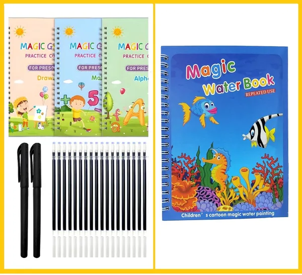 Multicolor_Plastic_Sank_Magic_Practice_Copybook_(4_Book_+_10_Refill+_2_Pen_+2_Grip)_For_Kids