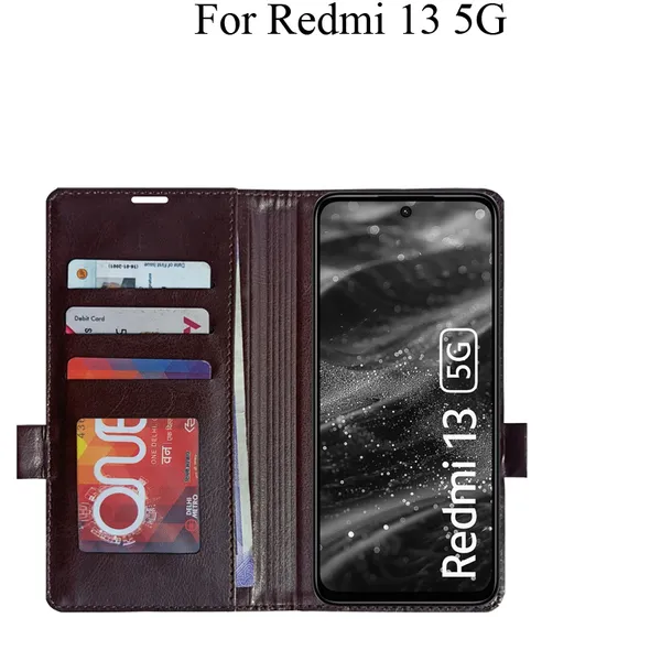 Brown_Premium_Flip_Cover_For_Redmi_13_5G