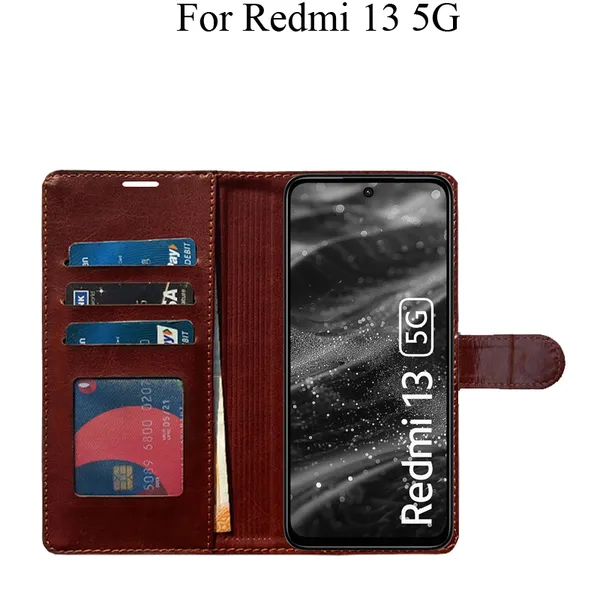 Brown_Premium_Flip_Cover_For_Redmi_13_5G