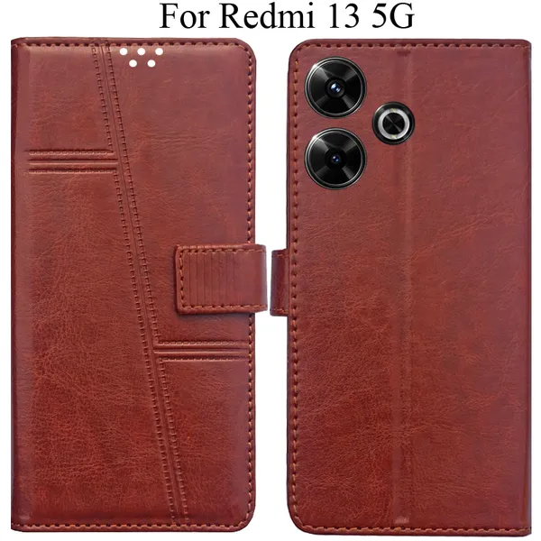 Brown_Premium_Flip_Cover_For_Redmi_13_5G