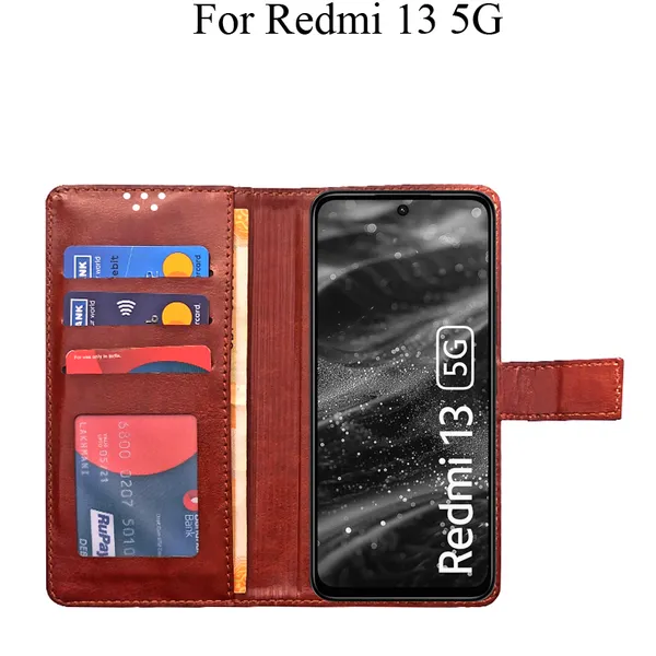 Brown_Premium_Flip_Cover_For_Redmi_13_5G