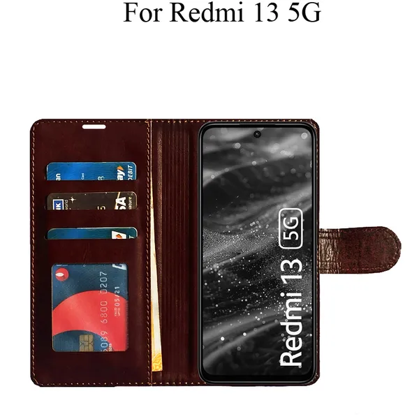 Brown_Premium_Flip_Cover_For_Redmi_13_5G