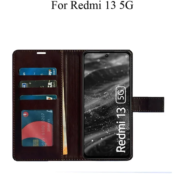 Brown_Premium_Flip_Cover_For_Redmi_13_5G