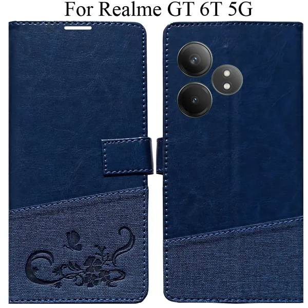 Blue_Premium_Flip_Cover_For_Realme_Gt_6T_5G