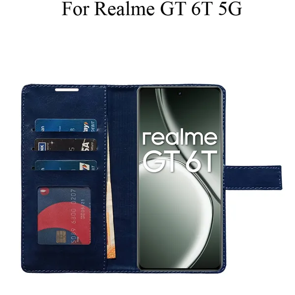 Blue_Premium_Flip_Cover_For_Realme_Gt_6T_5G