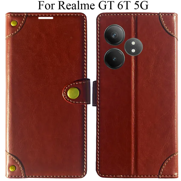 Brown_Premium_Flip_Cover_For_Realme_Gt_6T_5G