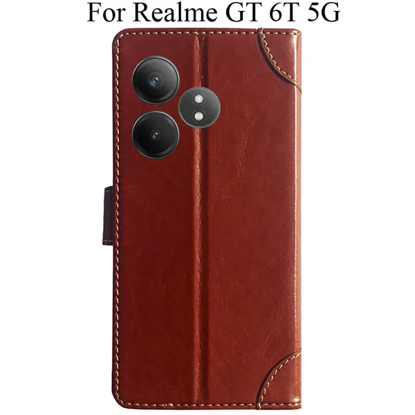 Brown_Premium_Flip_Cover_For_Realme_Gt_6T_5G