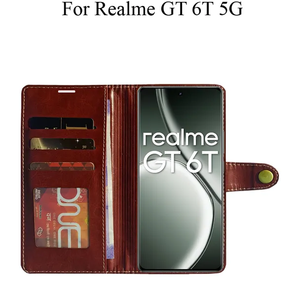Brown_Premium_Flip_Cover_For_Realme_Gt_6T_5G