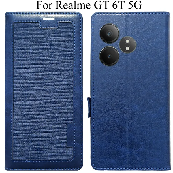 Blue_Premium_Flip_Cover_For_Realme_Gt_6T_5G