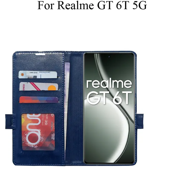 Blue_Premium_Flip_Cover_For_Realme_Gt_6T_5G