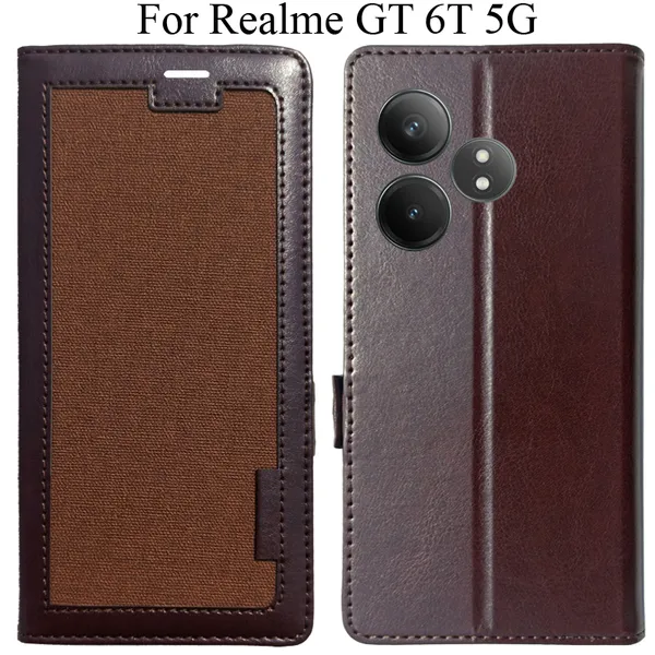 Brown_Premium_Flip_Cover_For_Realme_Gt_6T_5G