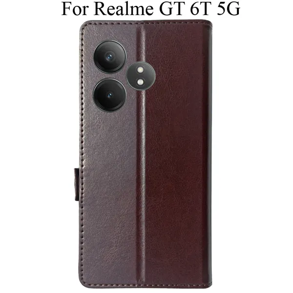 Brown_Premium_Flip_Cover_For_Realme_Gt_6T_5G