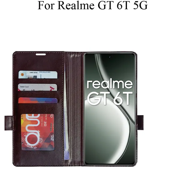 Brown_Premium_Flip_Cover_For_Realme_Gt_6T_5G