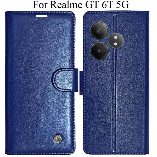 Blue_Premium_Flip_Cover_For_Realme_Gt_6T_5G