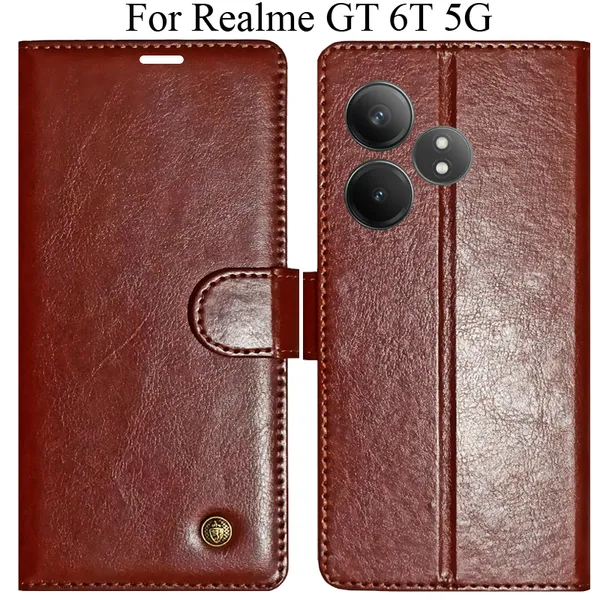 Brown_Premium_Flip_Cover_For_Realme_Gt_6T_5G
