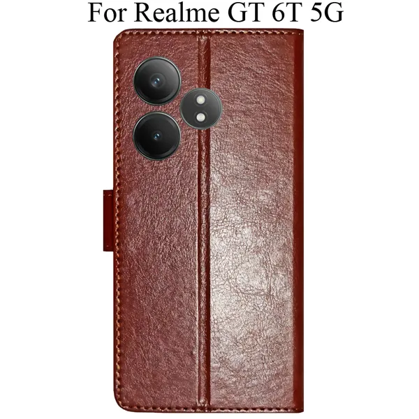 Brown_Premium_Flip_Cover_For_Realme_Gt_6T_5G