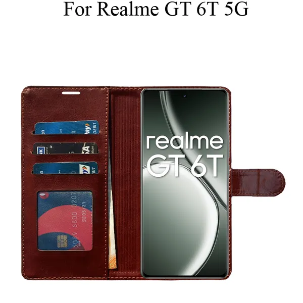 Brown_Premium_Flip_Cover_For_Realme_Gt_6T_5G