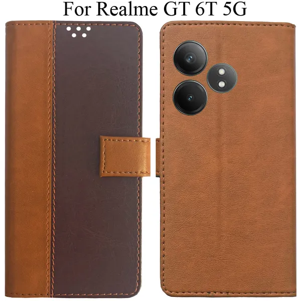 Brown_Premium_Flip_Cover_For_Realme_Gt_6T_5G