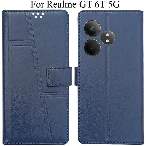 Blue_Premium_Flip_Cover_For_Realme_Gt_6T_5G