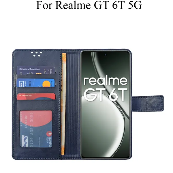 Blue_Premium_Flip_Cover_For_Realme_Gt_6T_5G