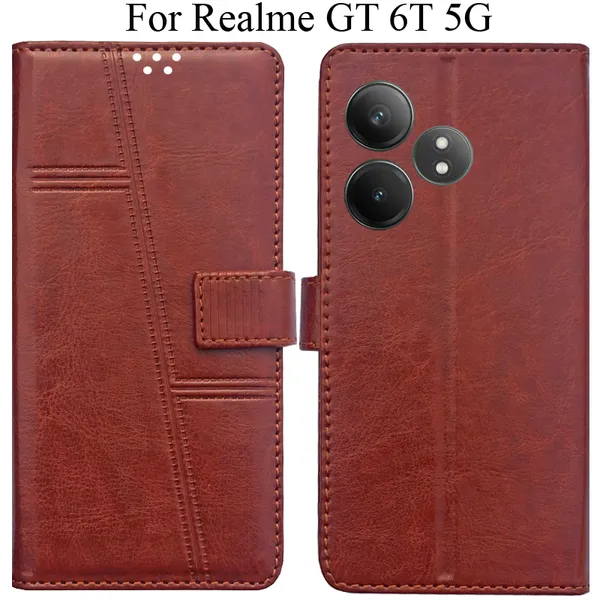 Brown_Premium_Flip_Cover_For_Realme_Gt_6T_5G