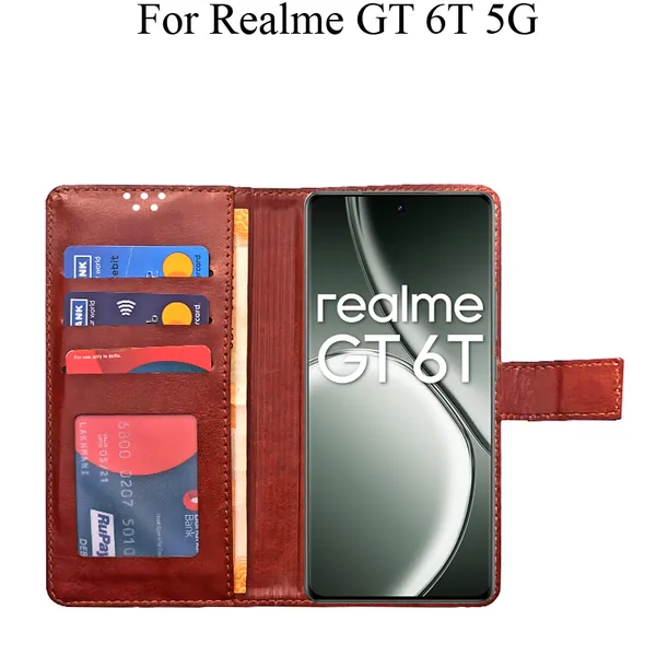 Brown_Premium_Flip_Cover_For_Realme_Gt_6T_5G