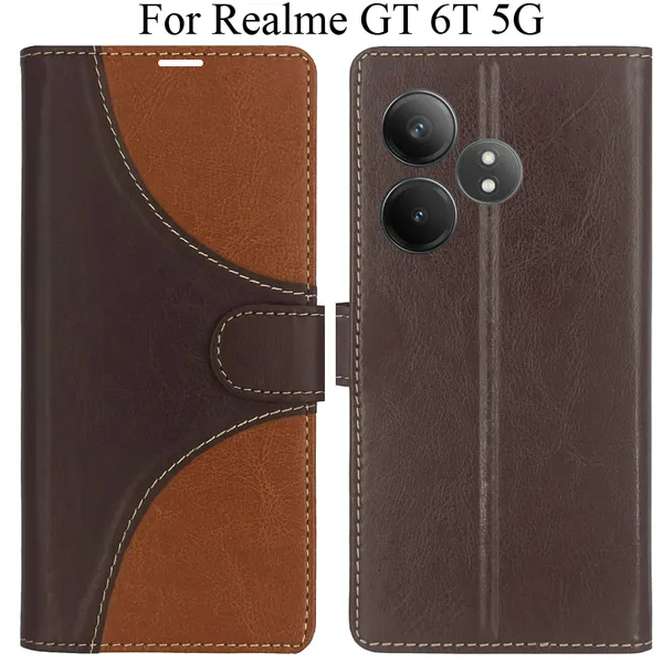 Brown_Premium_Flip_Cover_For_Realme_Gt_6T_5G