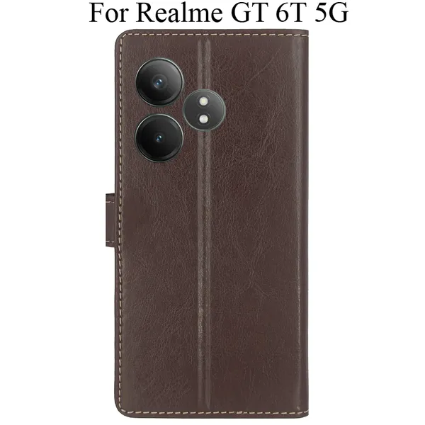 Brown_Premium_Flip_Cover_For_Realme_Gt_6T_5G