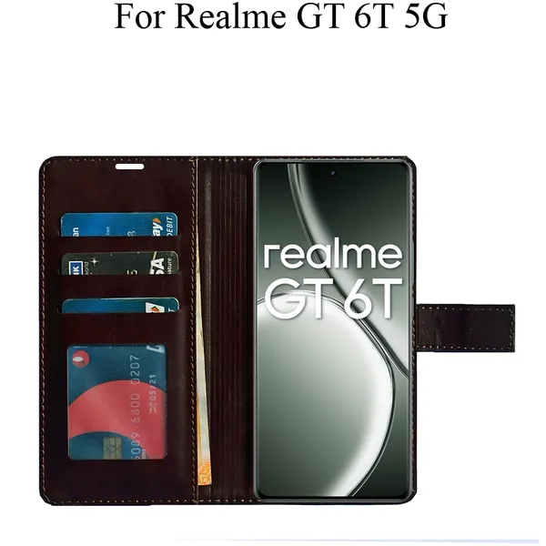 Brown_Premium_Flip_Cover_For_Realme_Gt_6T_5G