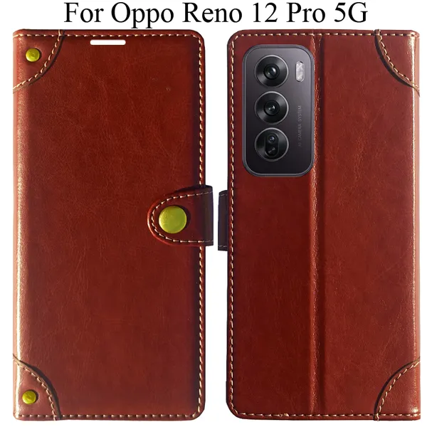 Brown_Premium_Flip_Cover_For_Oppo_Reno_12_Pro_5G