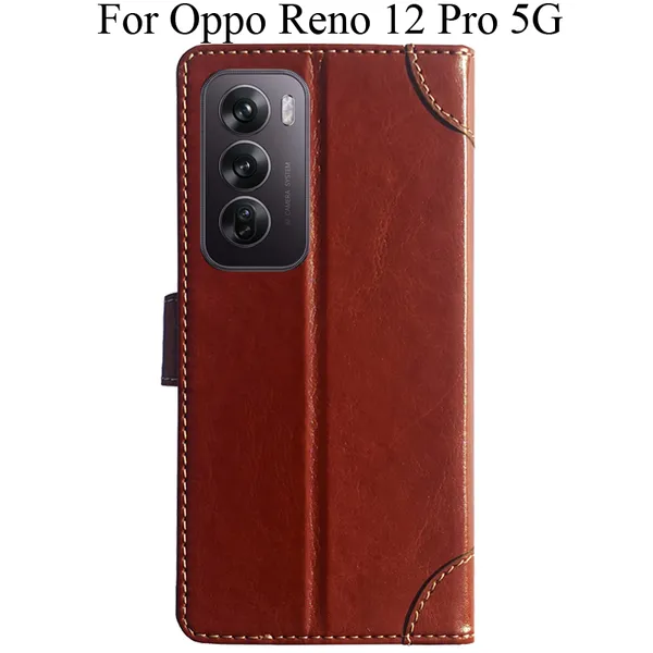 Brown_Premium_Flip_Cover_For_Oppo_Reno_12_Pro_5G