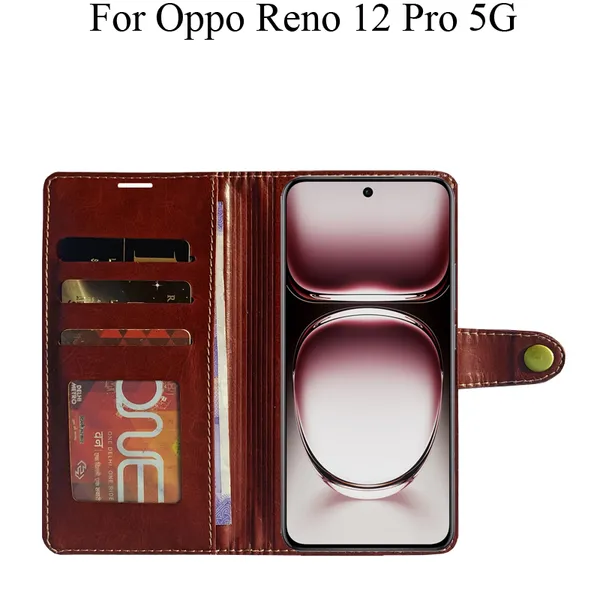 Brown_Premium_Flip_Cover_For_Oppo_Reno_12_Pro_5G