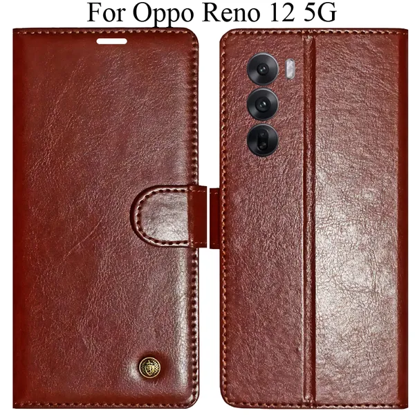 Brown_Premium_Flip_Cover_For_Oppo_Reno_12_5G