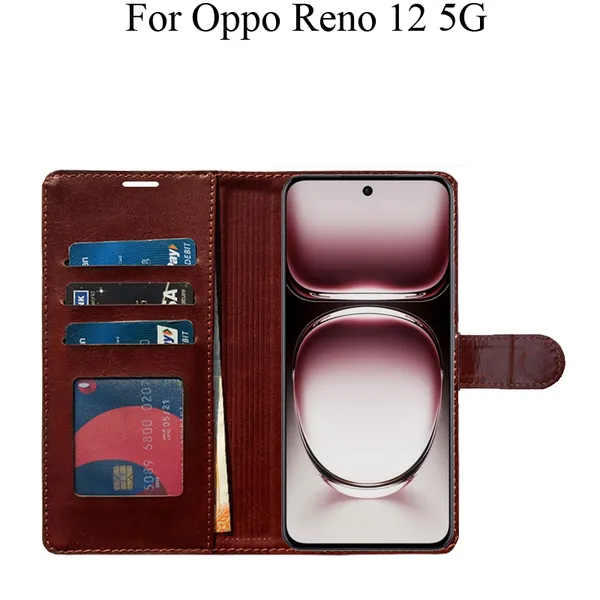 Brown_Premium_Flip_Cover_For_Oppo_Reno_12_5G