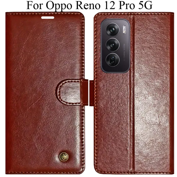 Brown_Premium_Flip_Cover_For_Oppo_Reno_12_Pro_5G