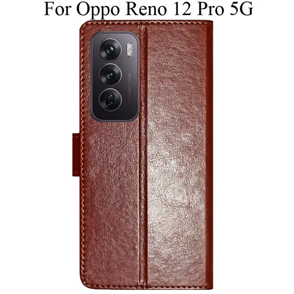 Brown_Premium_Flip_Cover_For_Oppo_Reno_12_Pro_5G